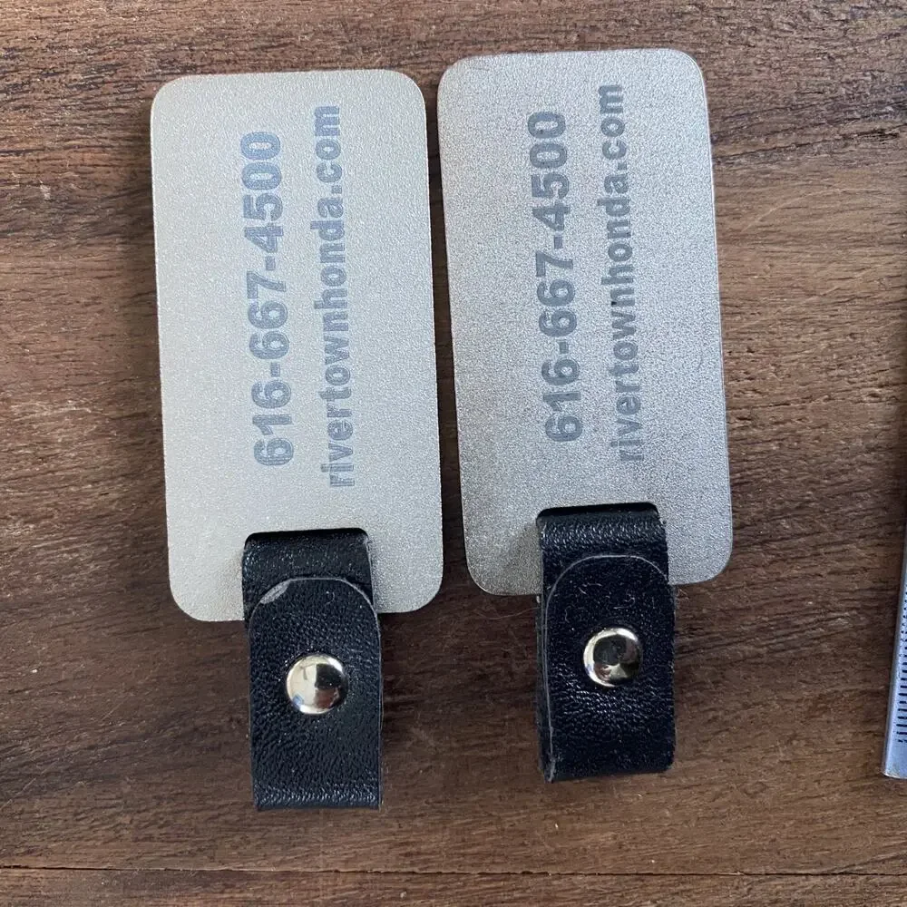 2 River Town Honda Michigan Dealership Keychain Key Snap Metal Leather Vintage
